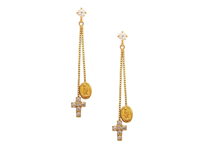 Gold Plated Dangle Mother Mary CZ Earring